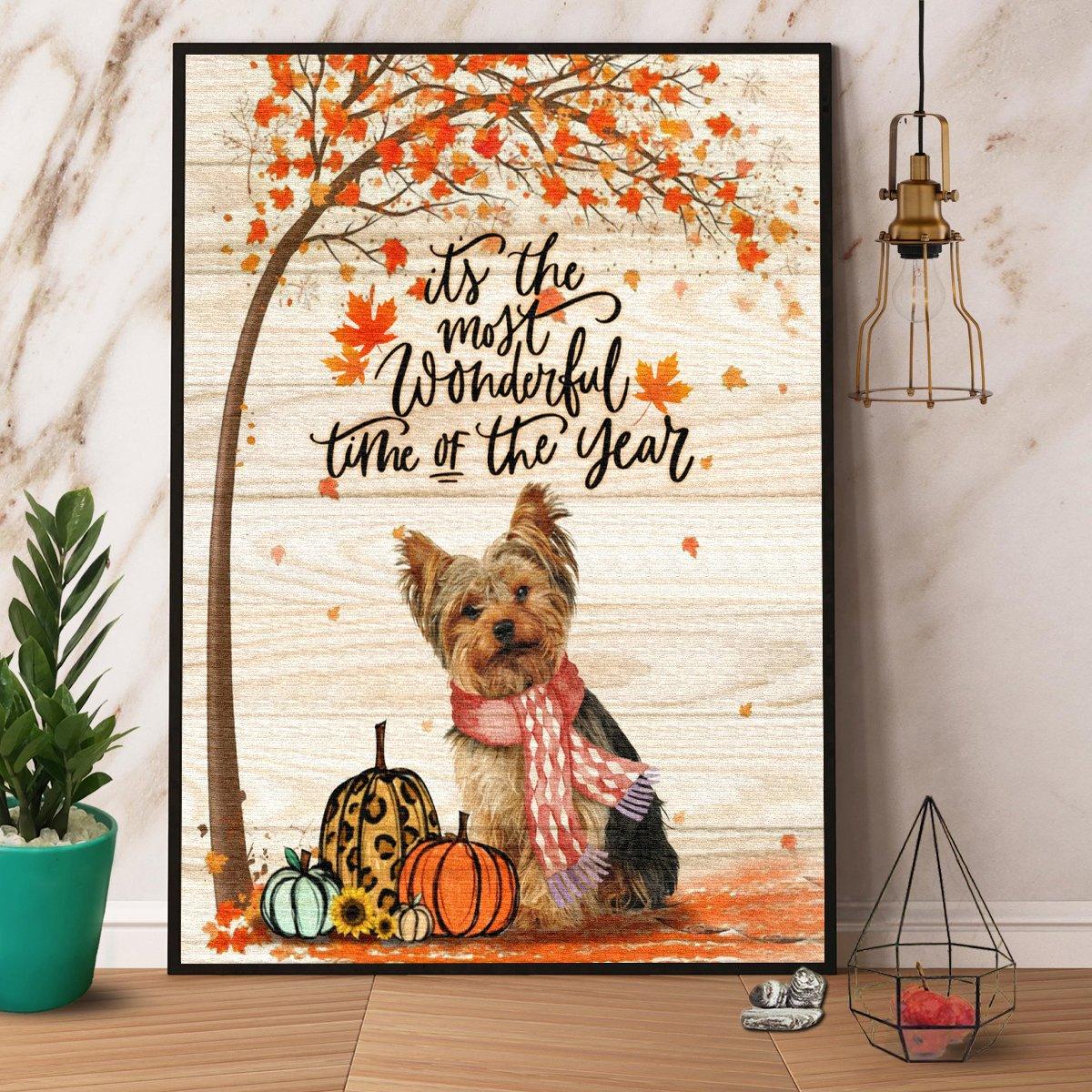 Yorkshire Portrait Canvas - Yorkie It's The Most Wonderful Time Of The Year Portrait Canvas - Gift For Dog Lovers, Yorkie Owner, Friends, Family - Amzanimalsgift