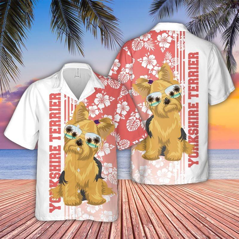 Yorkshire Terrier Aloha Hawaiian Shirt - Tropical Leaves Hawaiian Shirt, Yorkshire Terrier Sunglass Hawaiian Shirt For Men & Women, Dog Lover - Amzanimalsgift