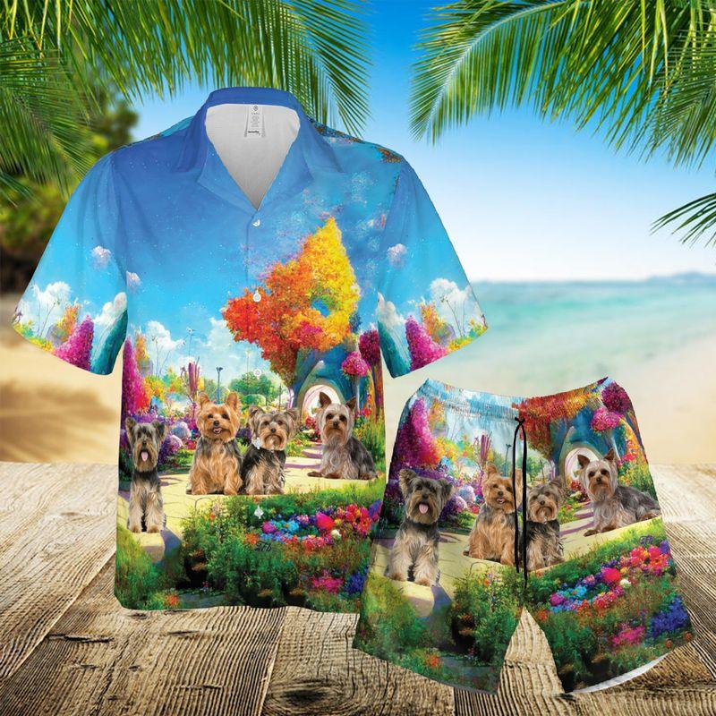 Yorkshire Terrier Aloha Hawaiian Shirts For Summer, Puppies Yorkie Dog Colorful Forest Hawaiian Set For Men Women, Gift For Friend, Family, Dog Lovers - Amzanimalsgift