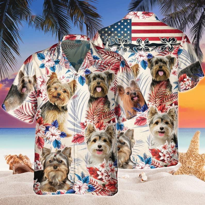 Yorkshire Terrier Aloha Hawaiian Shirts For Summer, Yorkie Independence Day USA Flag Hawaiian Shirt For Men Women, 4th of July Gift For Dog Lovers - Amzanimalsgift