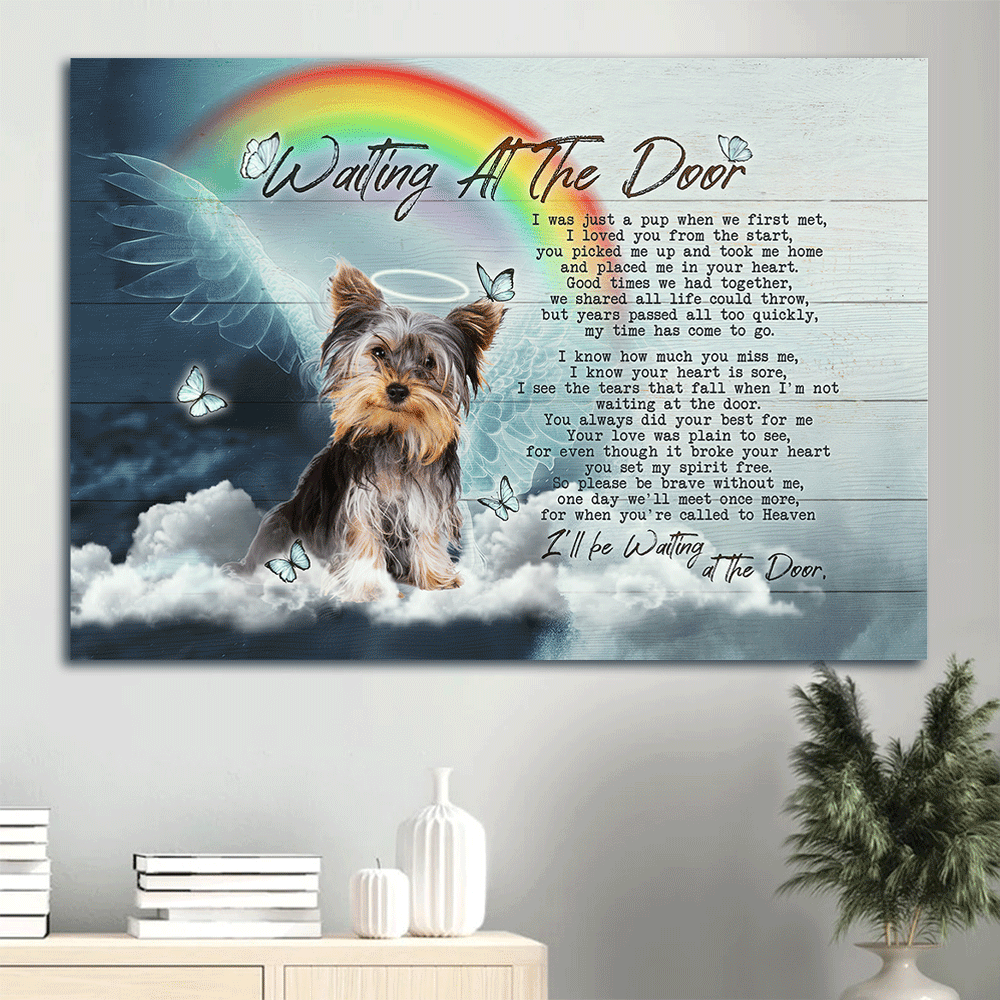 Yorkshire Terrier Dog Landscape Canvas - Yorkshire Terrier, Lovely Angel, Rainbow Painting Canvas - Waiting At The Door Canvas- Gift for Yorkshire Terrier, Dog Lovers, Friends, Family - Amzanimalsgift