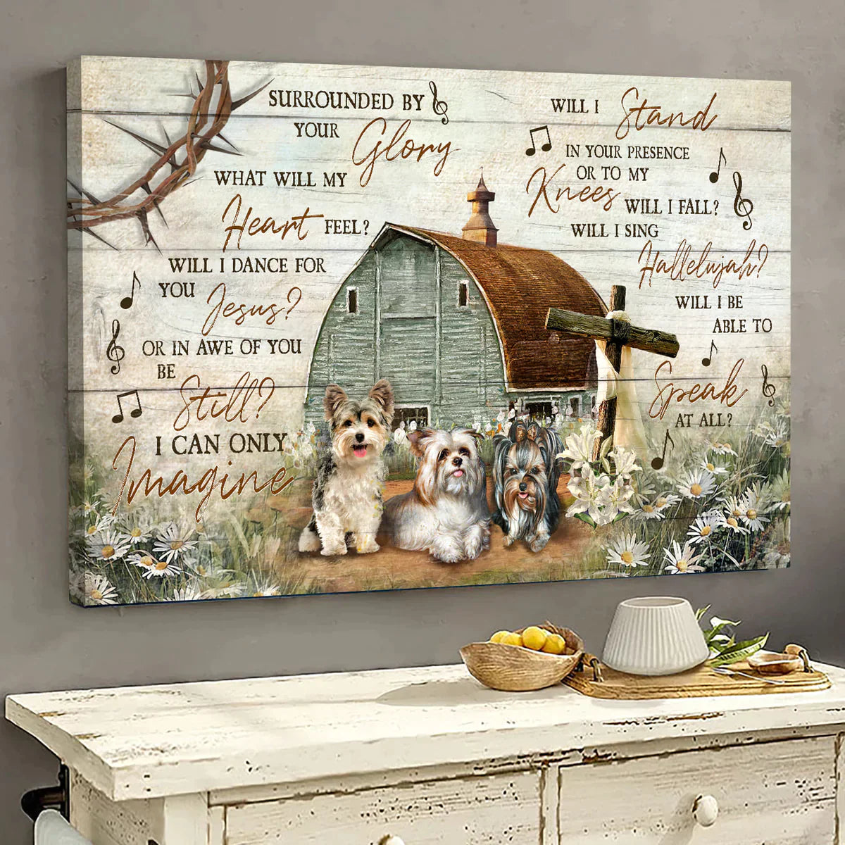 Yorkshire Terrier Dog Landscape Canvas - Yorkshire Terrier, Wooden Cross, Vintage House, Jesus Canvas - I Can Only Imagine - Gift for Yorkshire Terrier, Dog Lovers, Christian - Amzanimalsgift