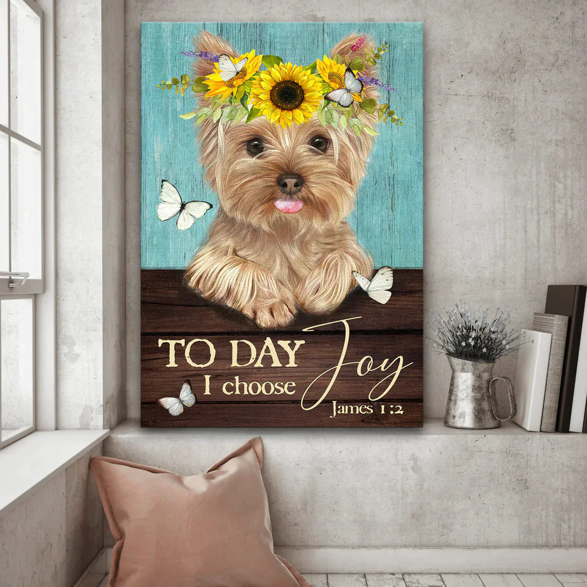 Yorkshire Terrier Dog Portrait Canvas - Yorkshire Terrier, Flower Wreath, Jesus - Today I Choose Joy Canvas - Gift for Yorkshire Terrier, Dog Lovers, Christian - Amzanimalsgift