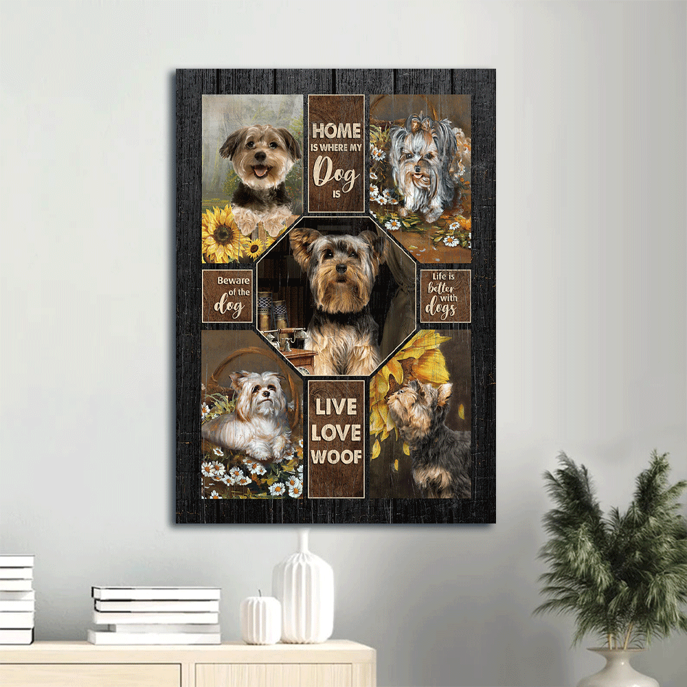 Yorkshire Terrier Dog Portrait Canvas - Yorkshire Terrier, Flowers - Live Love Woof, Home Is Where My Dog Is Canvas - Gift for Yorkshire Terrier, Dog Lovers - Amzanimalsgift