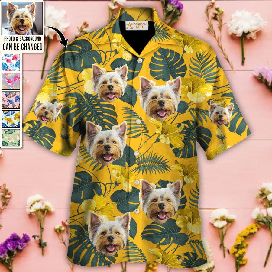 Yorkshire Terrier Face Custom Aloha Hawaii Shirt - Dog Custom Photo With Tropical Pattern Personalized Hawaiian Shirt - Perfect Gift For Dog Lovers, Friend, Family - Amzanimalsgift