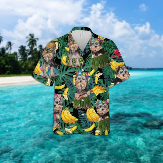 Yorkshire Terrier Hawaiian Shirt, Tropical Summer Leaves Hawaiian Shirt For Men - Perfect Gift For Yorkie Lovers, Husband, Boyfriend, Friend, Family - Amzanimalsgift