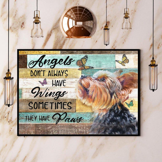 Yorkshire Terrier Landscape Canvas - Angels Don’t Always Have Wings Sometimes They Have Paus - Gift For Husband, Wife, Friends, Lovers Dog Landscape Canvas Prints - Amzanimalsgift