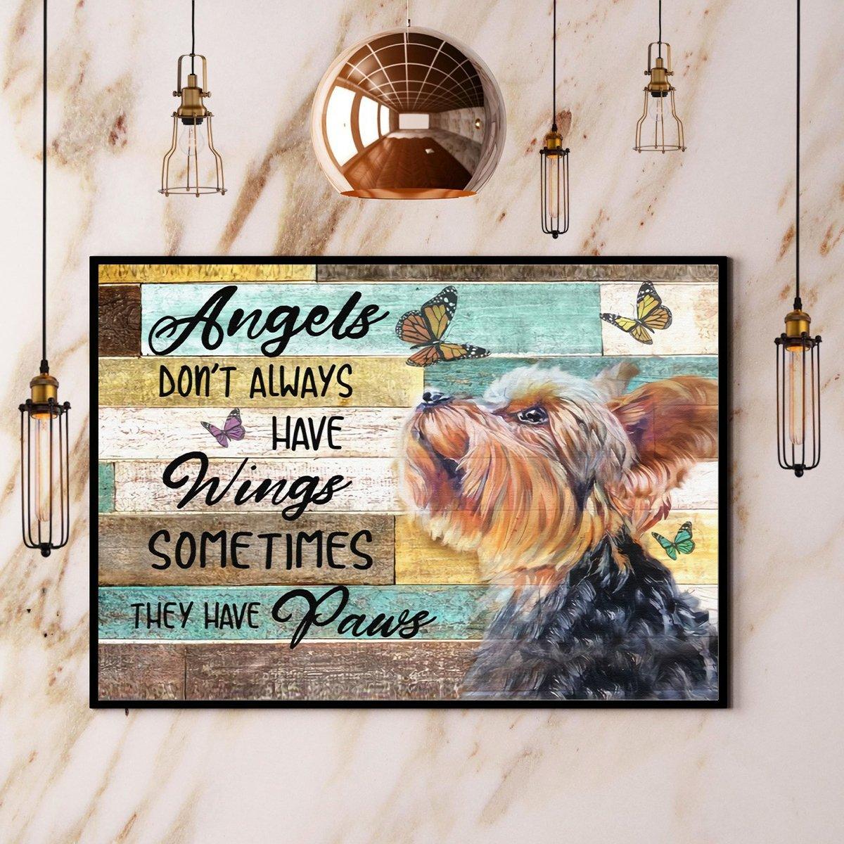 Yorkshire Terrier Landscape Canvas - Angels Don’t Always Have Wings Sometimes They Have Paus - Gift For Husband, Wife, Friends, Lovers Dog Landscape Canvas Prints - Amzanimalsgift