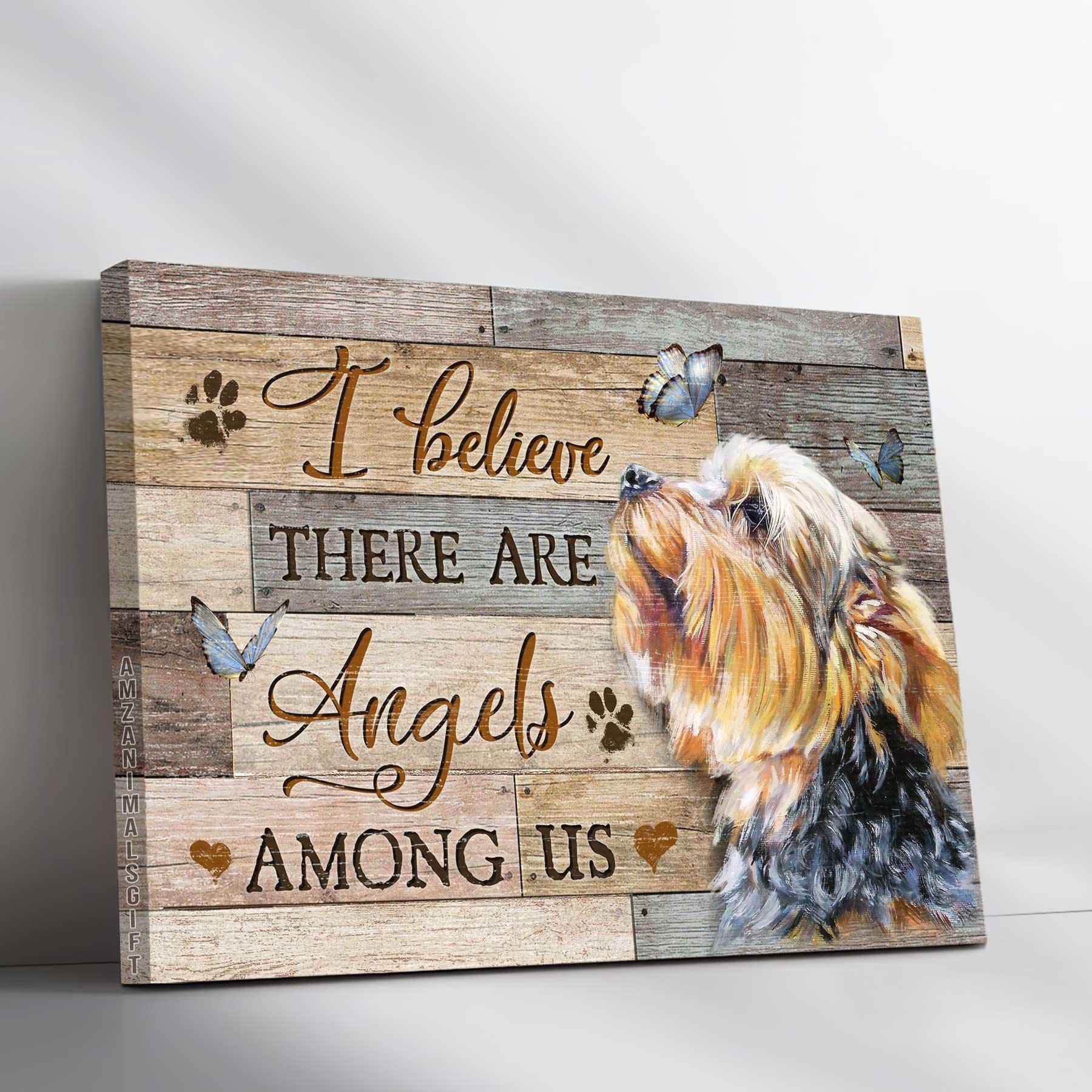 Yorkshire Terrier Landscape Premium Wrapped Canvas - Lovely Butterfly, Heaven Landscape Canvas- I Believe There Are Angels Among Us, Gift For Family - Amzanimalsgift