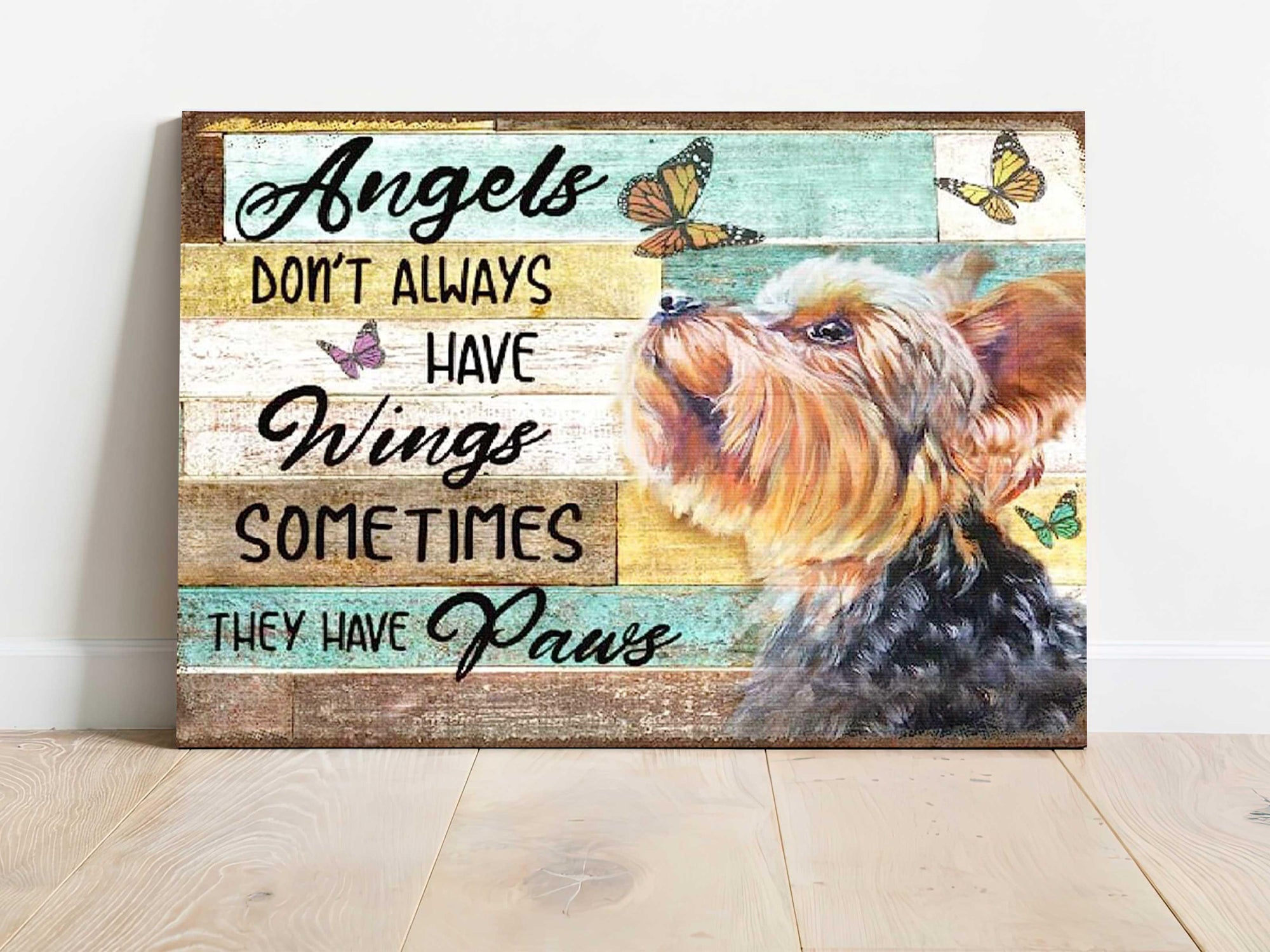 Yorkshire Terrier Premium Wrapped Landscape Canvas - Yorkshire Terrier, Angels Don’t Always Have Wings - Perfect Gifts For Yorkshire Terrier Lovers - Amzanimalsgift