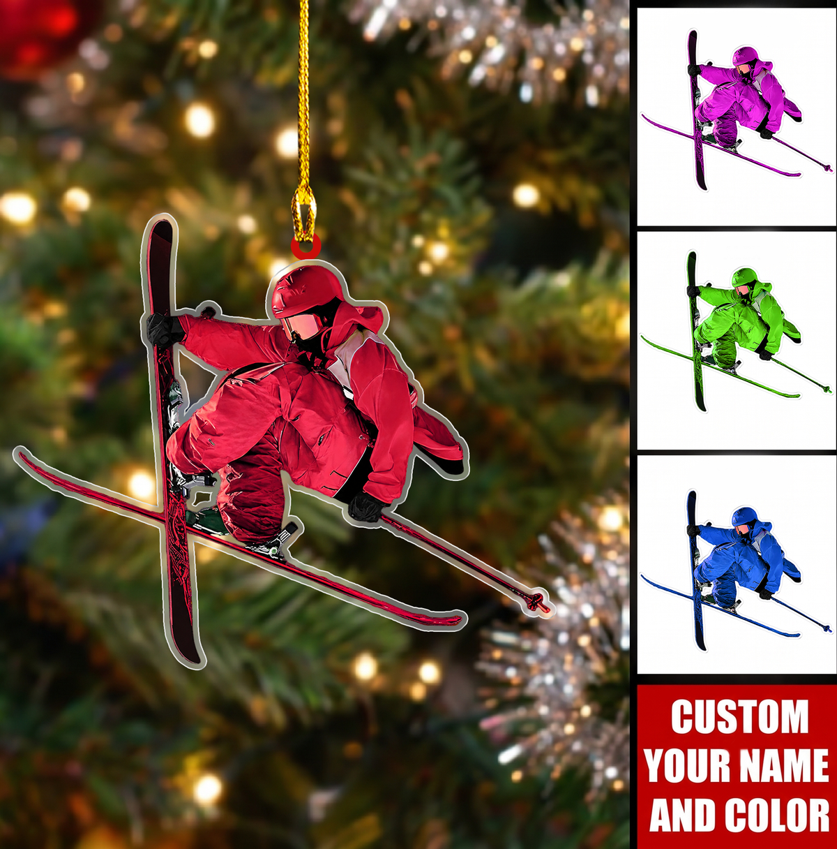 Personalized Skiing Christmas Flat Printed Acrylic Ornament, Downhill Ski Jumping Action, Custom Ornament Christmas Gift, Keychain Skiing, Car Ornament Skiing
