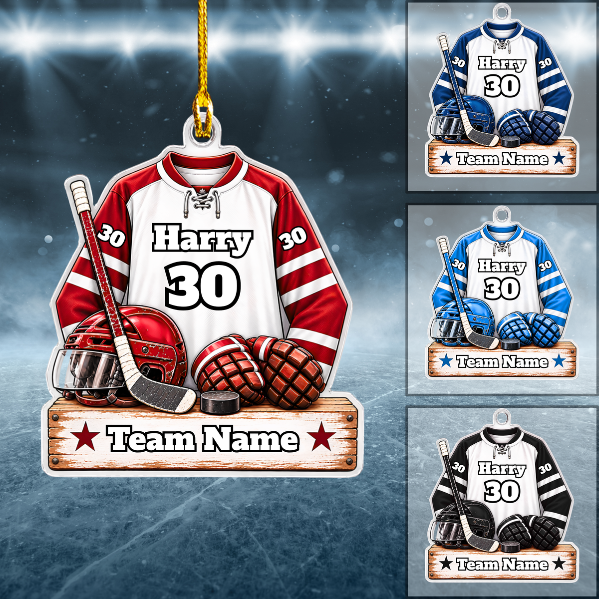 Personalized Ice Hockey Christmas Flat Printed Acrylic Ornament, Ice Hockey Things, Custom Ornament Christmas Gift, Keychain Ice Hockey, Car Ornament Ice Hockey