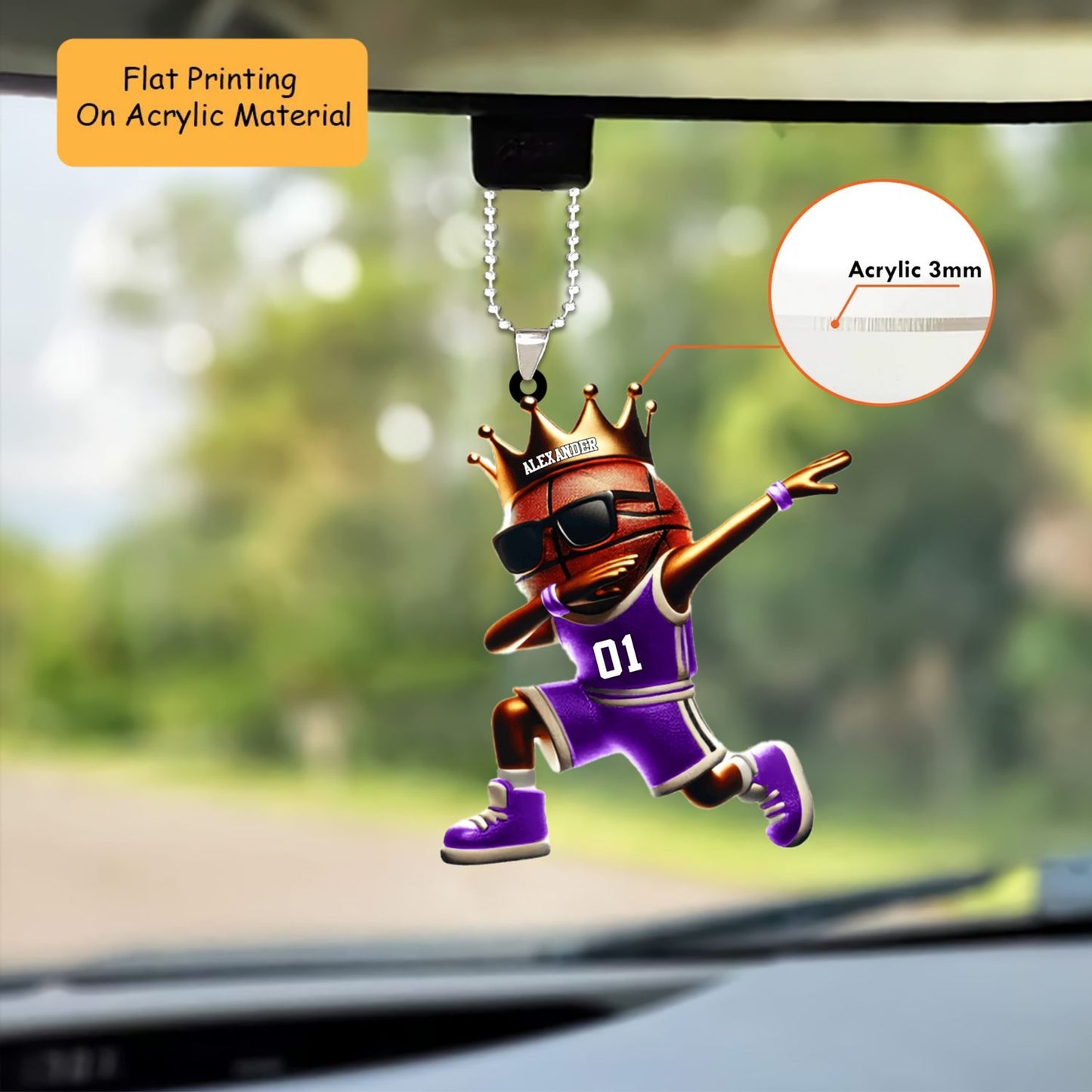Personalized Basketball Christmas Ornament, Dabbing Mascot Gold Crown, Custom Ornament Christmas Gift, Keychain Bowling, Car Ornament Bowling