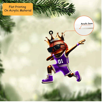 Personalized Basketball Christmas Ornament, Dabbing Mascot Gold Crown, Custom Ornament Christmas Gift, Keychain Bowling, Car Ornament Bowling