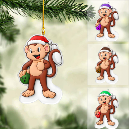 Personalized Bowling Christmas Ornament, Happy Monkey With Bowling, Custom Ornament Christmas Gift, Keychain Bowling, Car Ornament Bowling