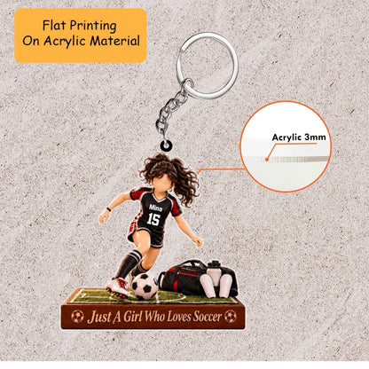 Personalized Girl Soccer Christmas Flat Printed Acrylic Ornament, Dribbling Action With Field Setup, Custom Ornament Christmas Gift, Keychain Soccer, Car Ornament Soccer