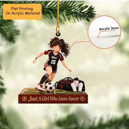 Personalized Girl Soccer Christmas Flat Printed Acrylic Ornament, Dribbling Action With Field Setup, Custom Ornament Christmas Gift, Keychain Soccer, Car Ornament Soccer