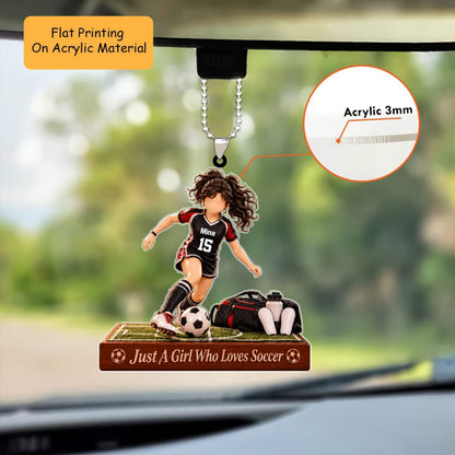 Personalized Girl Soccer Christmas Flat Printed Acrylic Ornament, Dribbling Action With Field Setup, Custom Ornament Christmas Gift, Keychain Soccer, Car Ornament Soccer