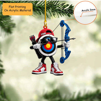 Personalized Archery Christmas Ornament, Cool Target Mascot With Compound Bow, Custom Ornament Christmas Gift, Keychain Archery, Car Ornament Archery