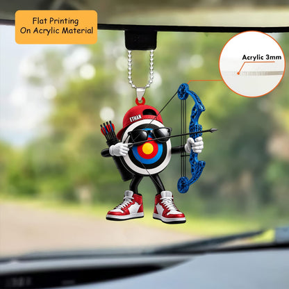 Personalized Archery Christmas Ornament, Cool Target Mascot With Compound Bow, Custom Ornament Christmas Gift, Keychain Archery, Car Ornament Archery