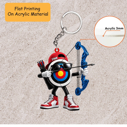 Personalized Archery Christmas Ornament, Cool Target Mascot With Compound Bow, Custom Ornament Christmas Gift, Keychain Archery, Car Ornament Archery