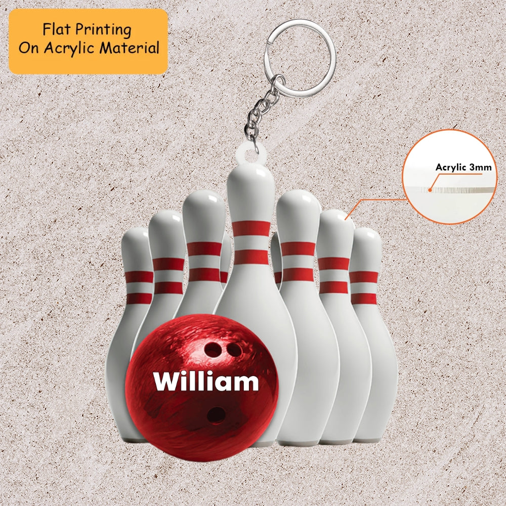Personalized Bowling Ball Holding Pins Acrylic Ornament, Bowling Keychain, Car Ornament, Christmas Ornament Gifts