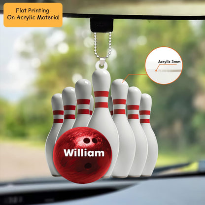 Personalized Bowling Ball Holding Pins Acrylic Ornament, Bowling Keychain, Car Ornament, Christmas Ornament Gifts