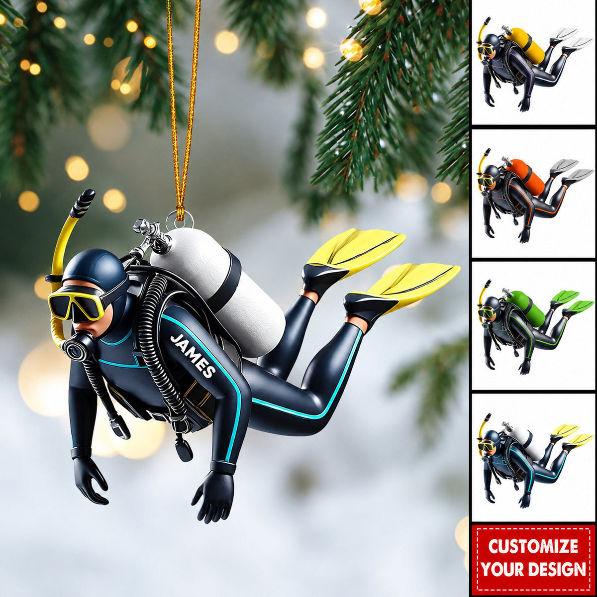Personalized Scuba Diving Christmas Ornament, Diver In Full Gear Swimming, Custom Ornament Christmas Gift, Keychain Scuba Diving, Car Ornament Scuba Diving 