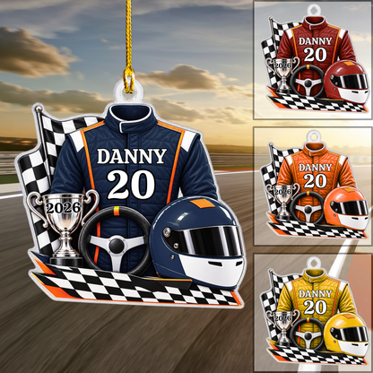 Personalized Car Racing Christmas Flat Printed Acrylic Ornament, Car Racing Things, Custom Ornament Christmas Gift, Keychain Racing, Car Ornament Racing