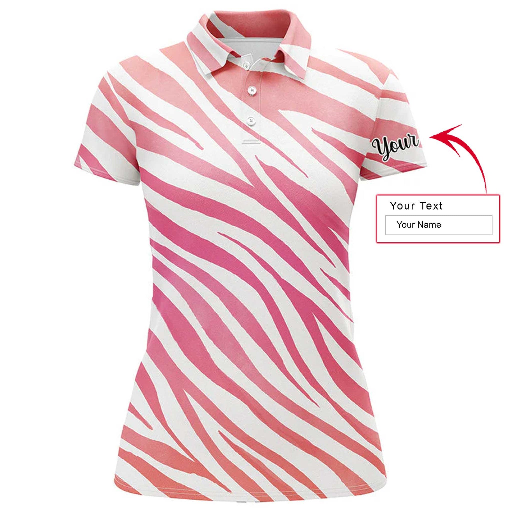Zebra Pattern Custom Name Women Polo Shirt, Beautiful Pink Zebra Pattern Personalized Women Polo Shirts, Perfect Gift For Ladies, Women - Amzanimalsgift