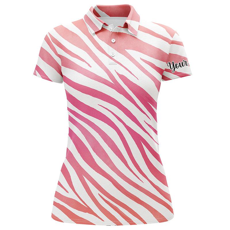 Zebra Pattern Custom Name Women Polo Shirt, Beautiful Pink Zebra Pattern Personalized Women Polo Shirts, Perfect Gift For Ladies, Women - Amzanimalsgift
