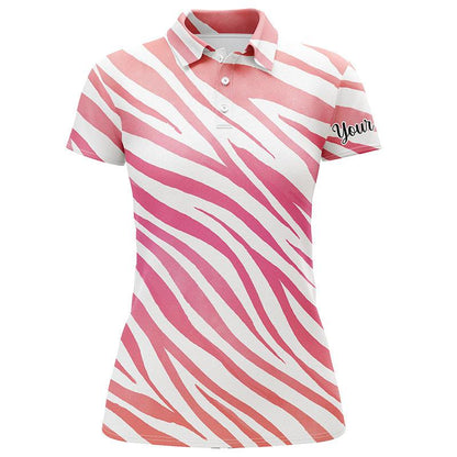 Zebra Pattern Custom Name Women Polo Shirt, Beautiful Pink Zebra Pattern Personalized Women Polo Shirts, Perfect Gift For Ladies, Women - Amzanimalsgift