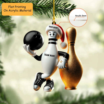 Personalized Bowling Ball Holding Pins Acrylic Ornament, Bowling Keychain, Car Ornament, Christmas Ornament Gifts