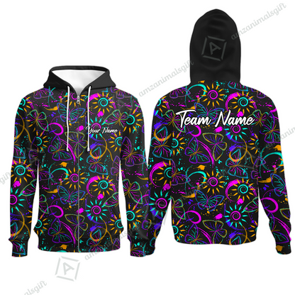 Custom Bowling Jersey Polo Shirt, Colorful Butterfly Bowling, Custom Bowling Jersey Team Shirt For Players With Name & Team Name