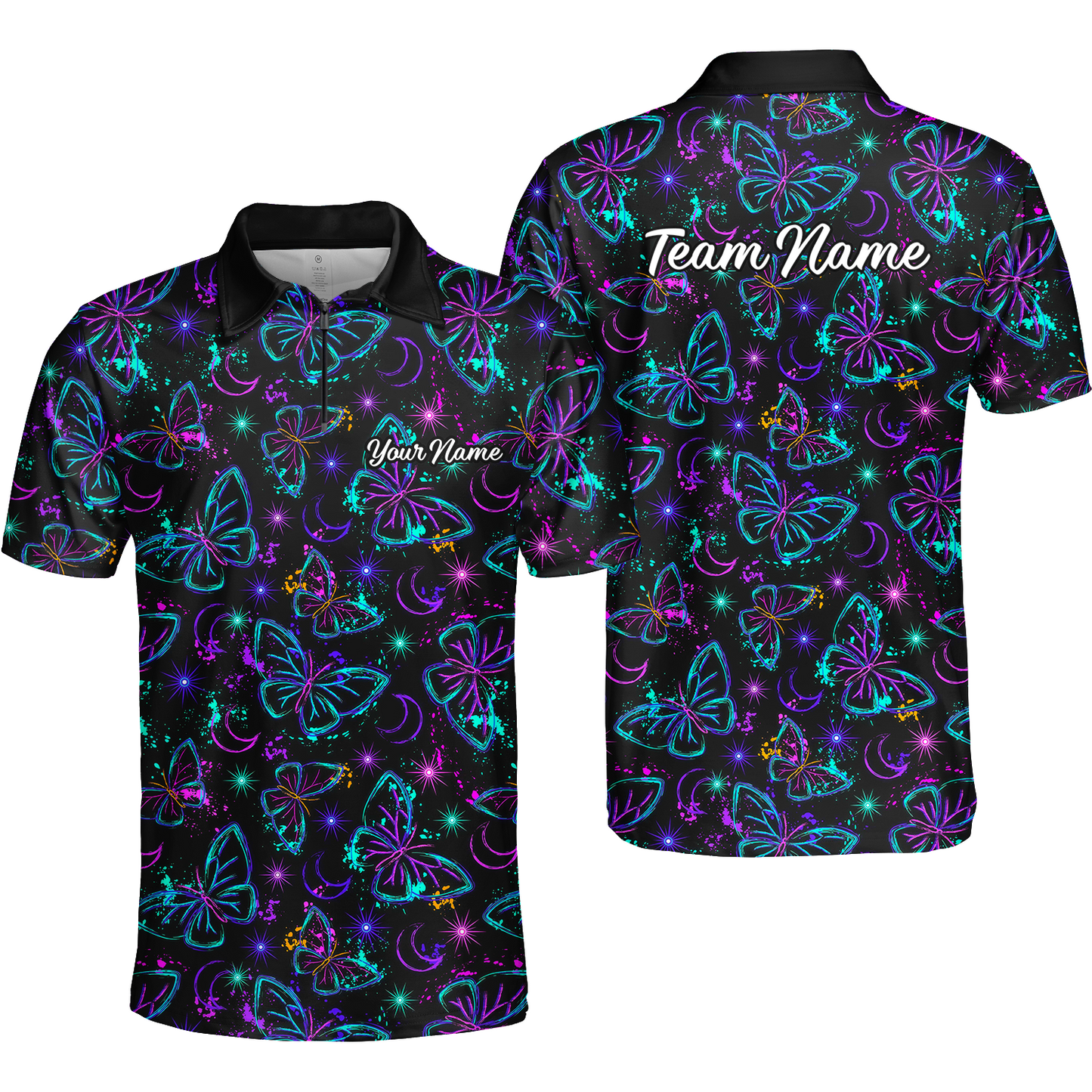 Custom Bowling Jersey Polo Shirt, Butterfly Moon Bowling, Custom Bowling Jersey Team Shirt For Players With Name & Team Name