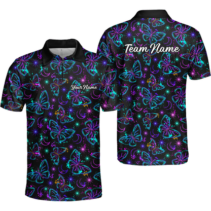 Custom Bowling Jersey Polo Shirt, Butterfly Moon Bowling, Custom Bowling Jersey Team Shirt For Players With Name & Team Name