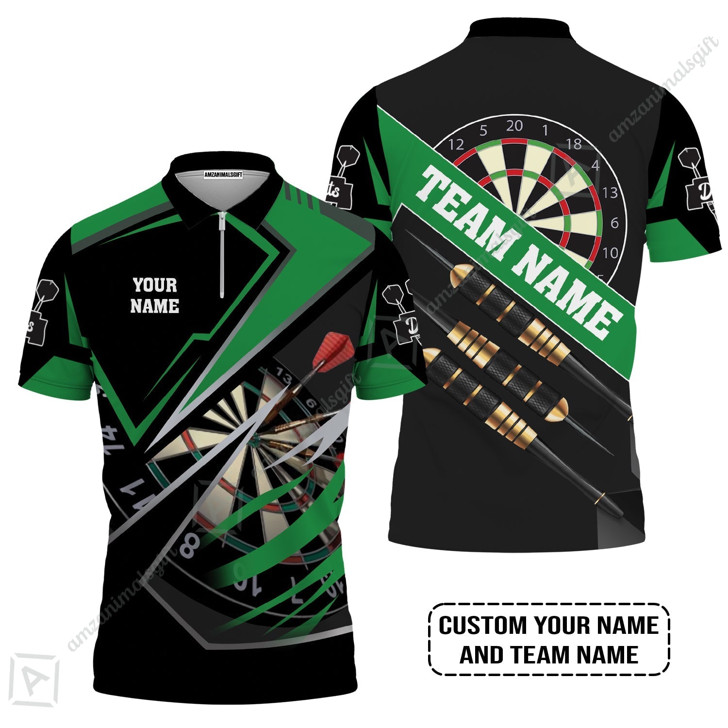 Personalized Darts Zip Polo Shirt- Custom Name & Team Name Darts Zip Polo Shirt