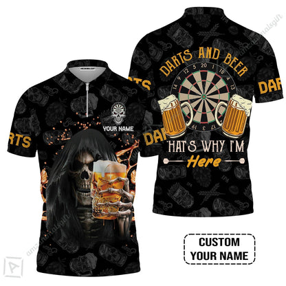 Customized Name Darts Hoodie, Darts And Beer That's Why I'm Here Personalized Skull And Darts Hoodie