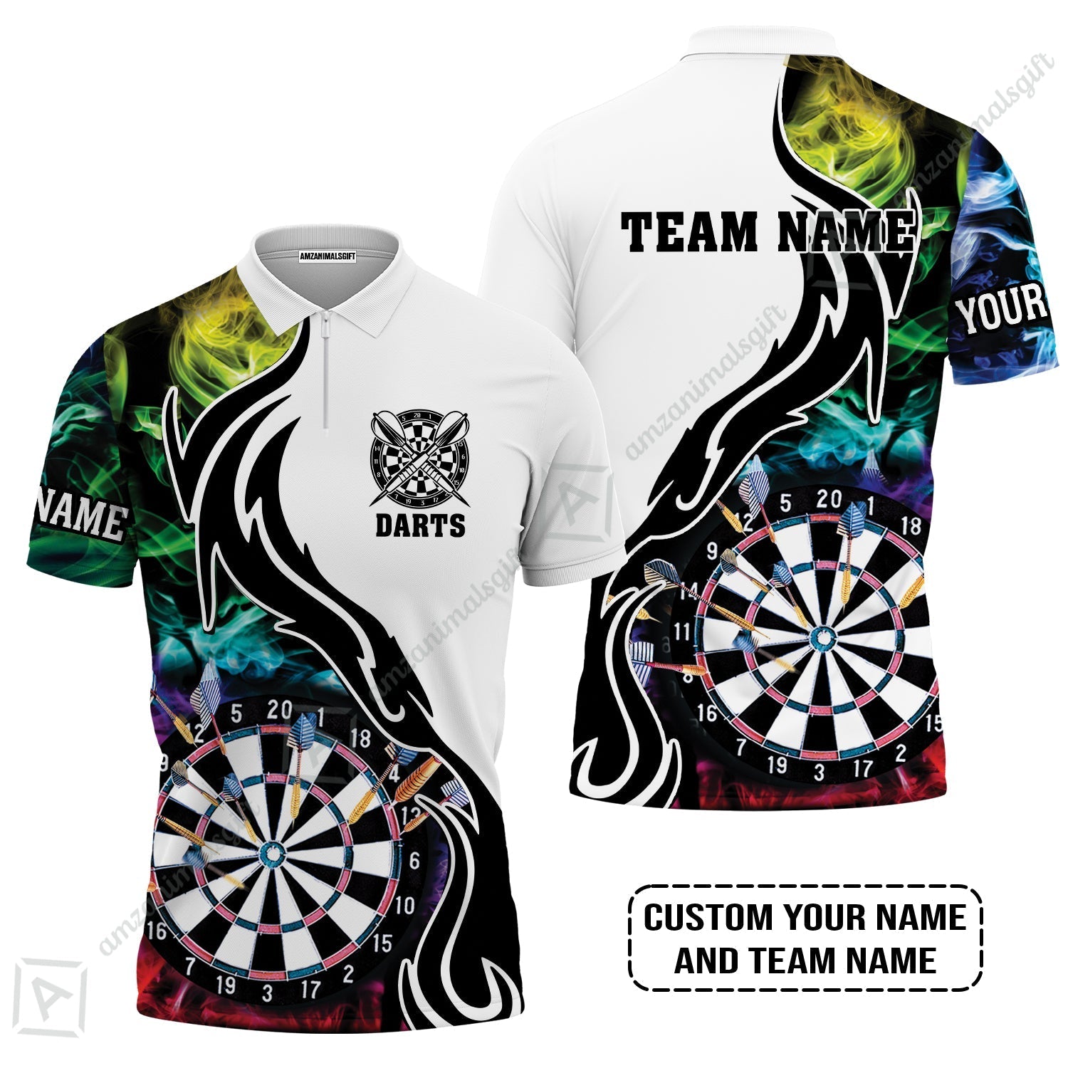 Custom Multicolor Darts Zip Polo Shirt, Personalized Darts For Team Zip Polo Shirt