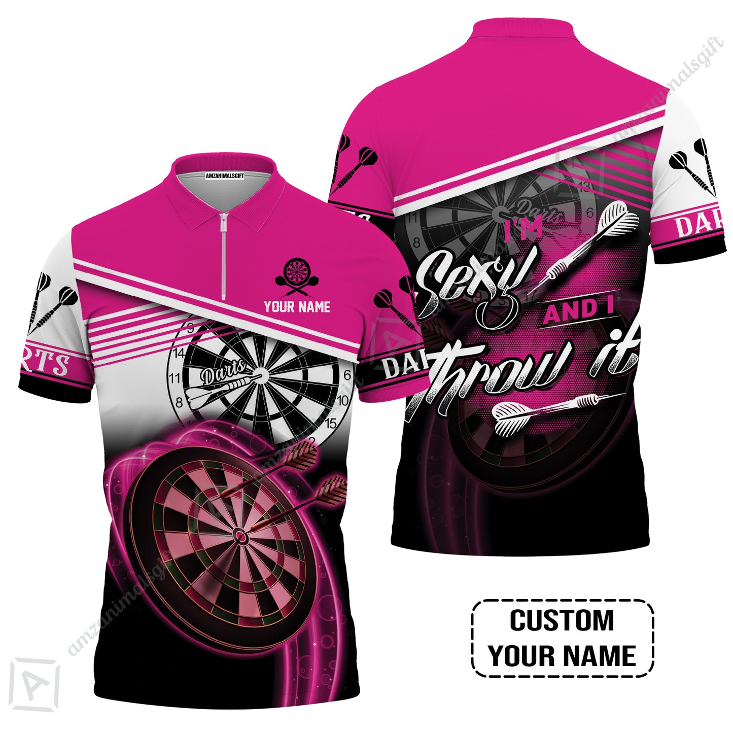 Personalized Darts Long Polo Shirt, Darts Pink Color Custom Name Shirt I'm Sexy And I Throw It, Outfits For Darts Players, Darts Team
