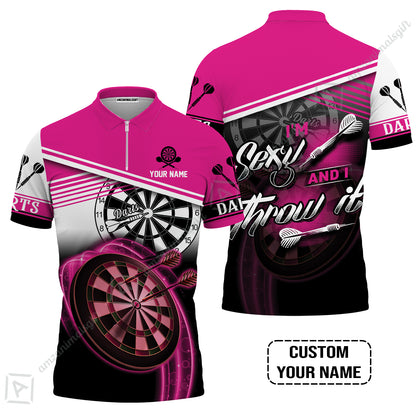 Personalized Darts Long Polo Shirt, Darts Pink Color Custom Name Shirt I'm Sexy And I Throw It, Outfits For Darts Players, Darts Team