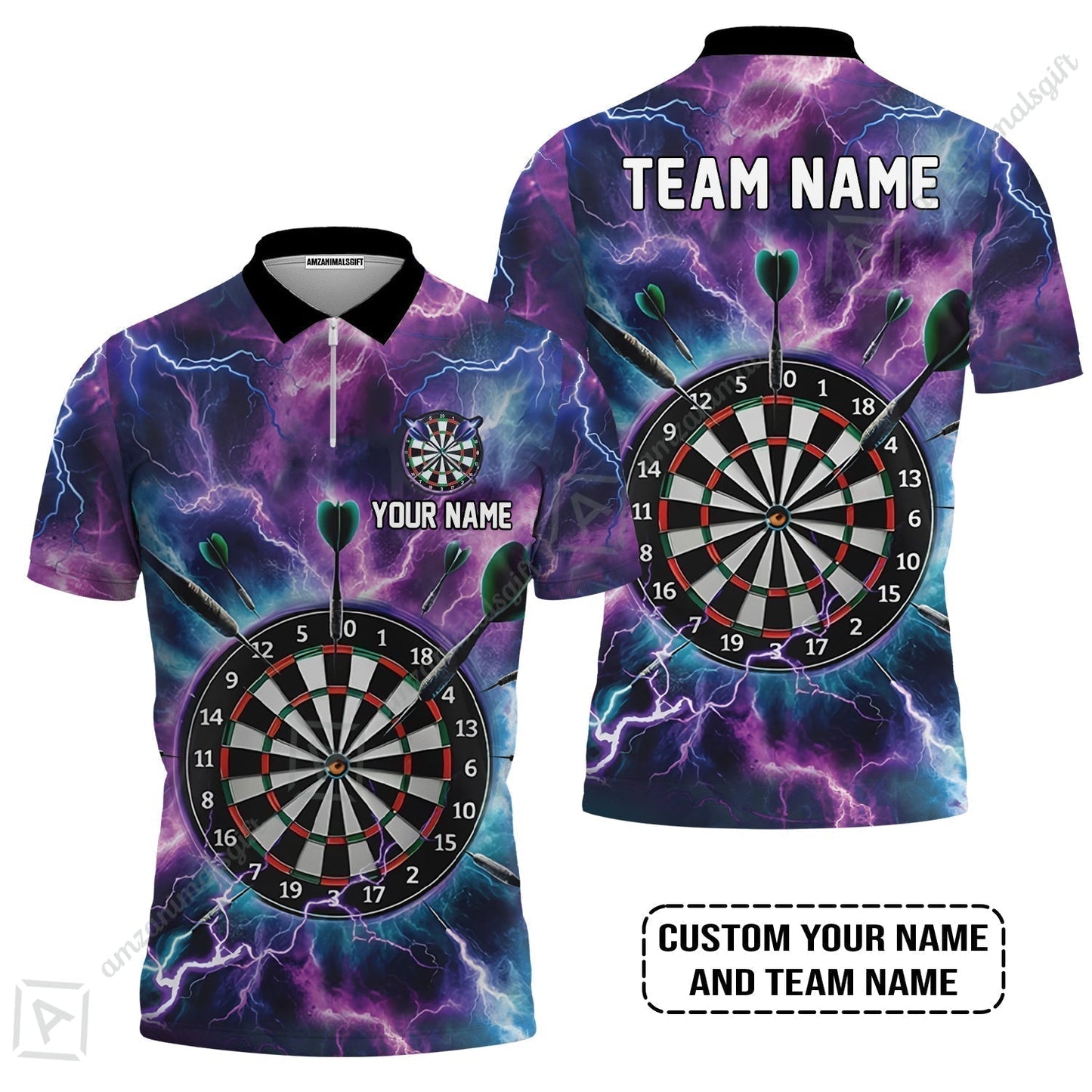 Personalized Darts T-Shirt - Custom Name & Team Name Purple Thunder Lightning T-Shirt