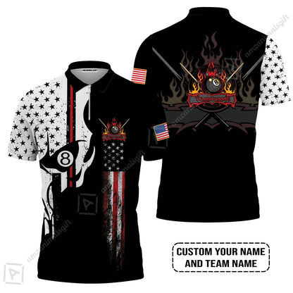Billiards Custom Hawaiian Shirt- 8-ball Skull Billiards Pool Custom Hawaiian Shirt, Personalized American Flag Billiards Hawaiian Shirt