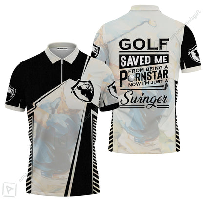 Black And White Men Polo Shirt, Golf Saved Me Golfing Polo Shirt