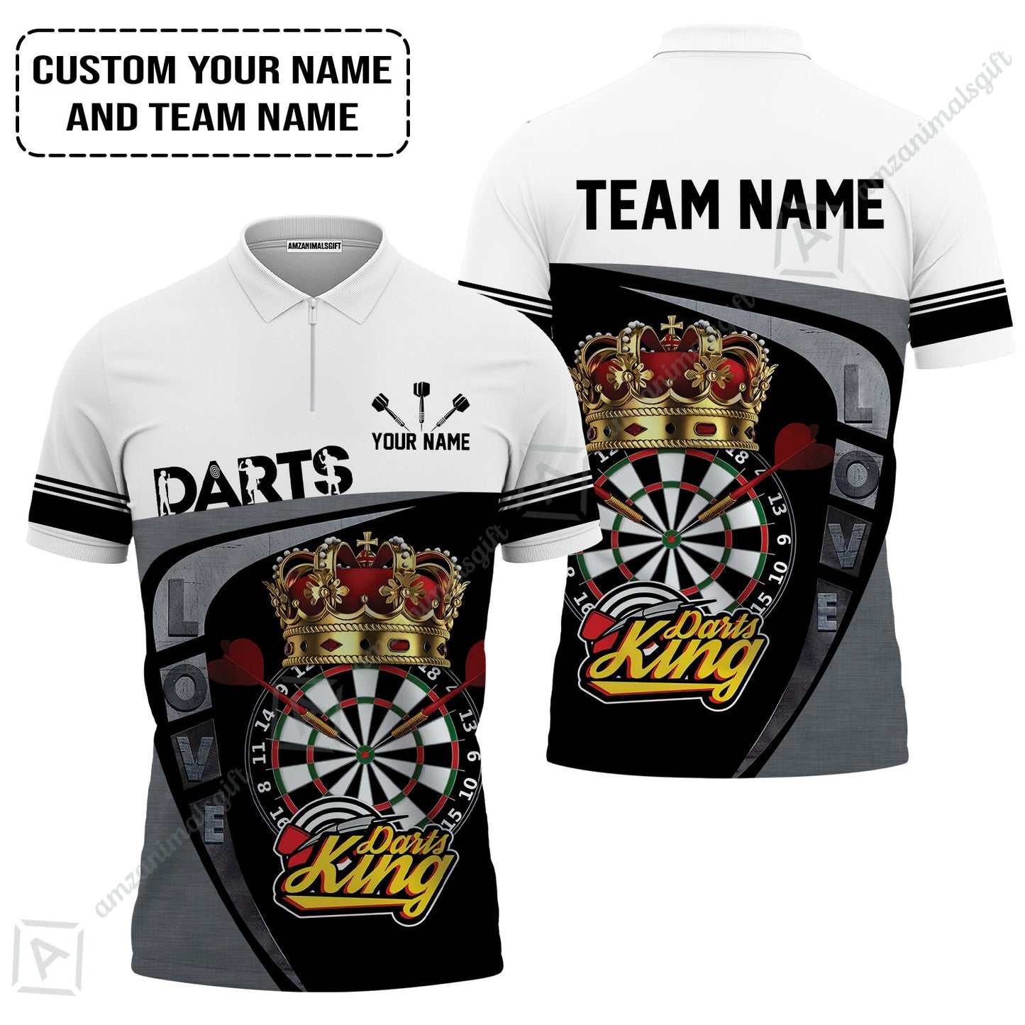 Customized Name & Text Darts Polo Shirt, Darts King Personalized Name Darts Uniforms Polo Shirt