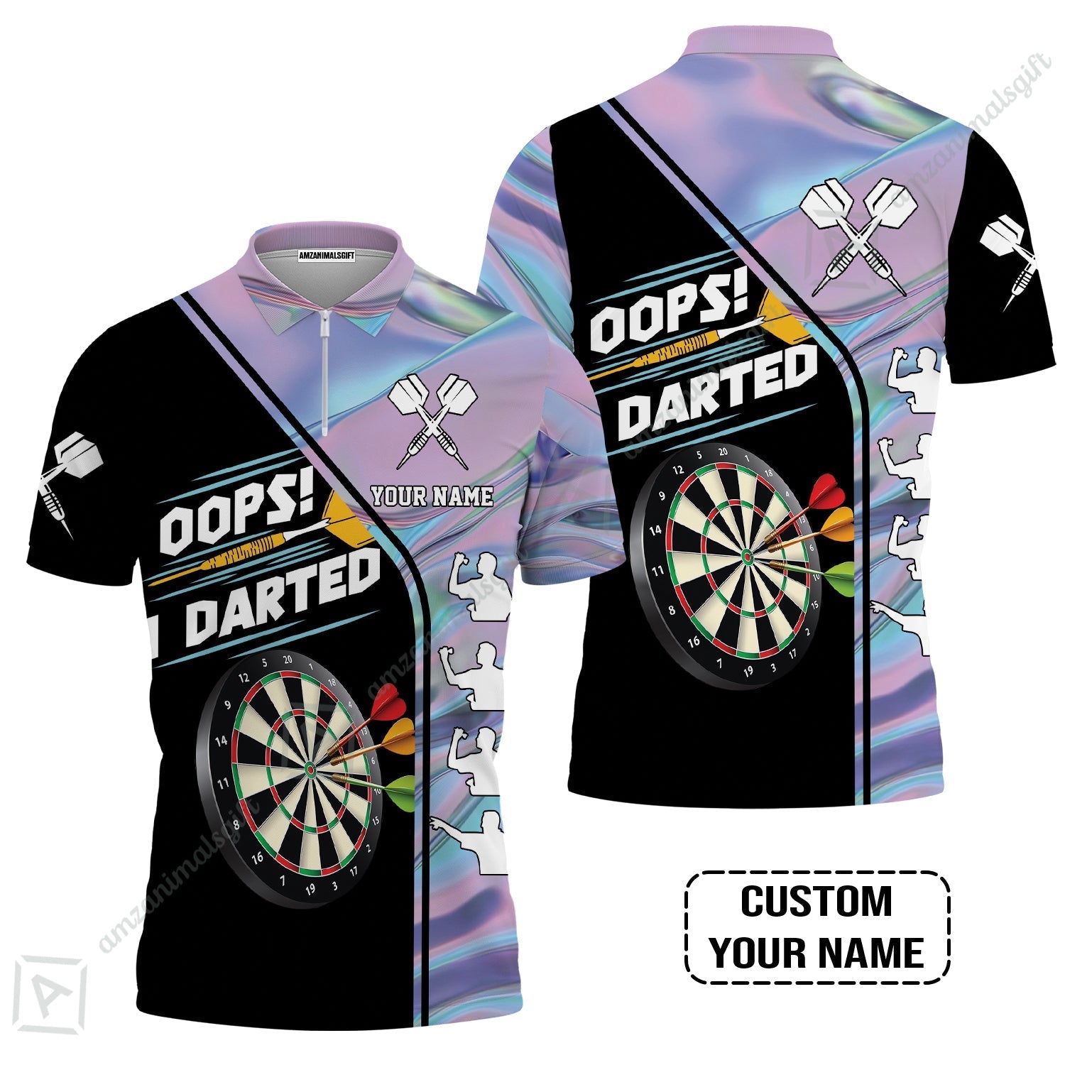 Customized Darts Zip Polo Shirt, Dartboard, I Darted, Personalized Name Zip Polo Shirt