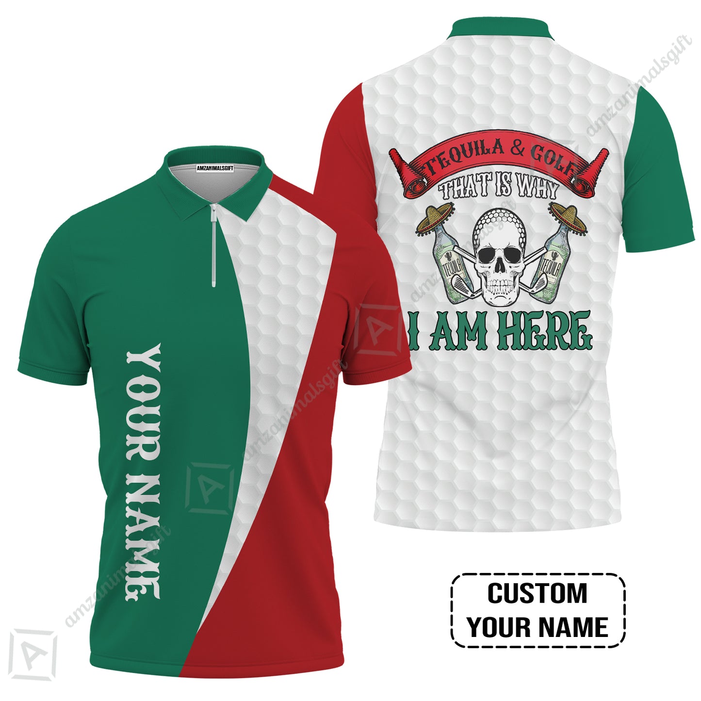 Custom Golf Men Polo Shirt - Golf Men Custom Name Polo Shirt, Tequila & Golf, Skull Golf Custom Polo Shirt - Perfect Polo Shirt For Men, Golfers