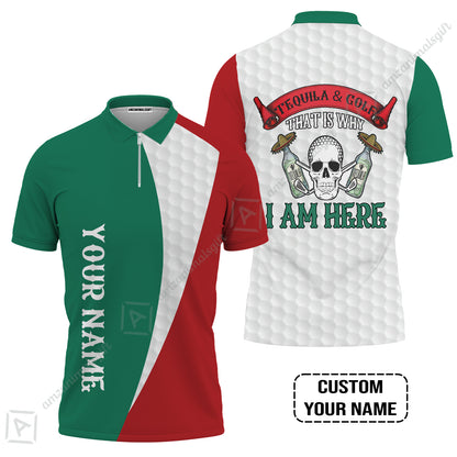 Custom Golf Men Polo Shirt - Golf Men Custom Name Polo Shirt, Tequila & Golf, Skull Golf Custom Polo Shirt - Perfect Polo Shirt For Men, Golfers