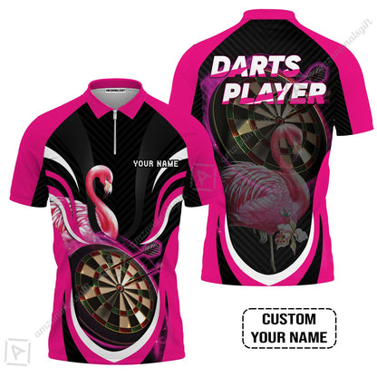 Customized Darts Long Polo Shirt, Flamingo Darts Shirt, Personalized Name Darts Long Polo Shirt