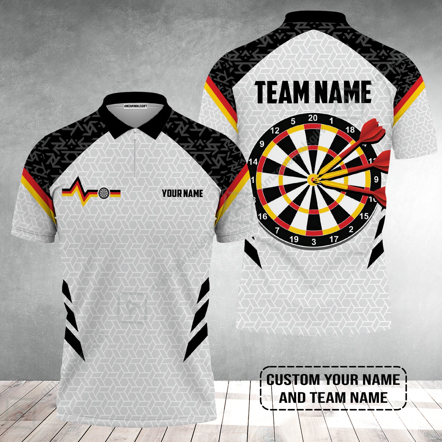 Custom Germany Darts Men Polo Shirt, Personalized Darts For Team Zip Polo Shirt